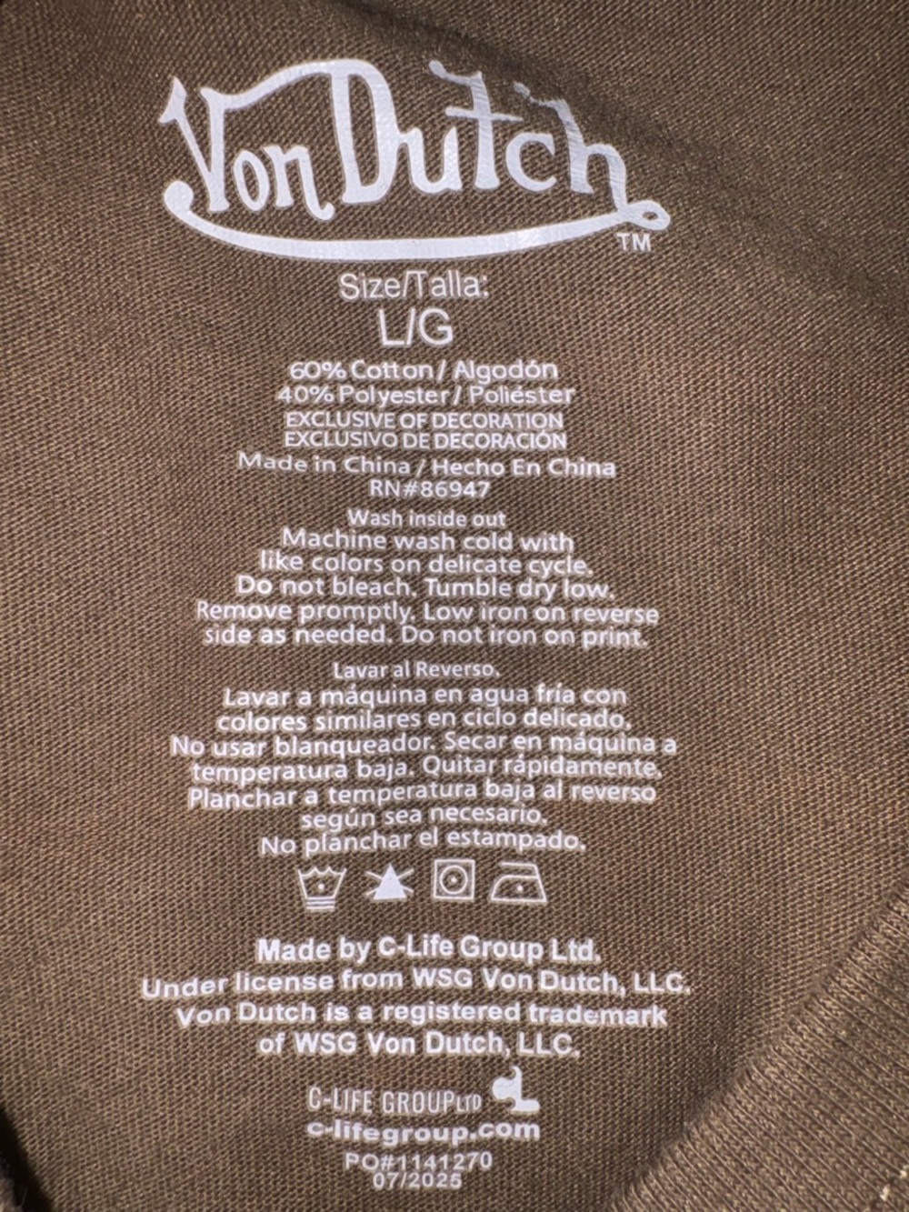 Von Dutch Brown Graphic Tee Orange Logo Y2K Streetwear Size Large - Picture 8 of 8